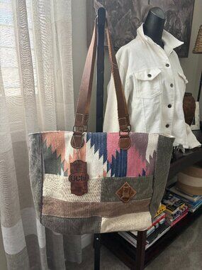 UCHI upcycled tote bag with Dhurry Canvas & Genuine Leather Trim